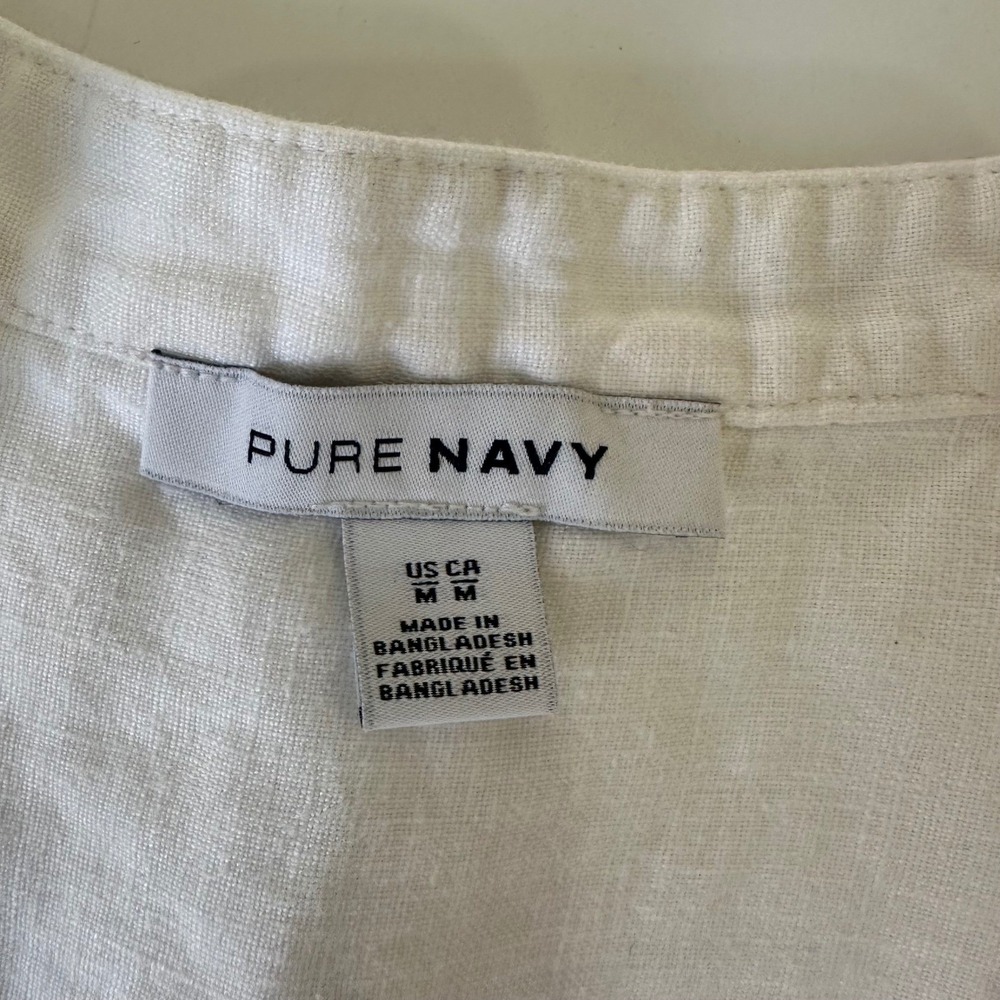 Pure Navy Dress Women M White Coastal Linen Shirt Dress Midi Button Down Pocket - Picture 4 of 8